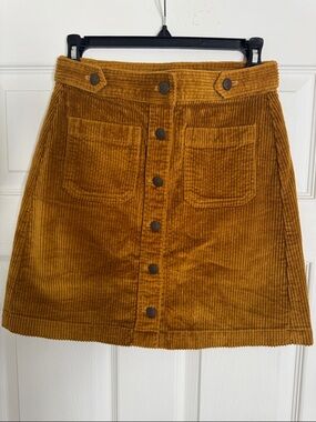 Madewell Mustard Corduroy Button-Front Mini Skirt